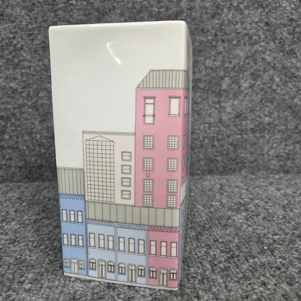 Vintage‎ 1980's Thomas Germany Geometric Skyline Houses Ceramic Rosenthal Vase